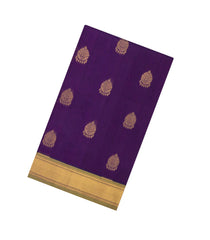 Dark Purple Handloom Silk Cotton Saree With Buttas & Contrast Border-SC4716
