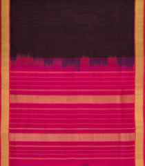 Dark Brown Handloom Silk Cotton Saree With Contrast Border-SC4483