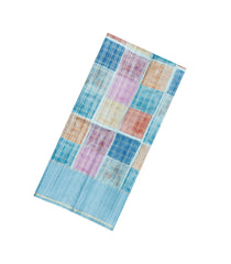 Light Blue Printed Synthetic Dupion Saree With Checks & Contrast Border-BL6047