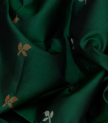 Bottle Green Handloom Soft Silk Saree With Floral Motifs & Maroon Border-Bottle Green