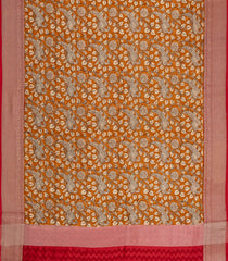 Orange Printed Chanderi Cotton Saree With Zari Border-CC1588