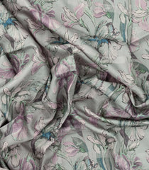 Shadow Green Handloom Tussar Silk Saree With Printed Floral Motifs-TU3216