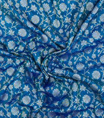 Cyan Handloom Banarasi Silk Saree With Floral Motifs-BE1835