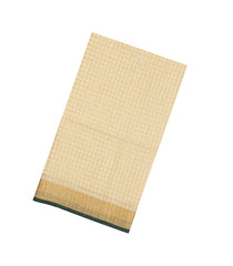 Cream Woven Linen Saree With Checks & Bottle Green Selvage-LI0688