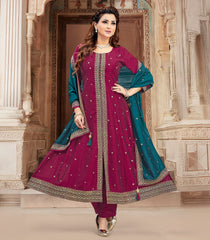 Magenta & Teal Embroidered Anarkali Set-RC5499