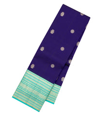 Blue Handloom Korvai Kanchipuram Silk Saree With Gandaberunda Buttas-KA14875