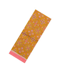 Mustard Printed Pure Silk Saree With Floral Motifs-PS0825