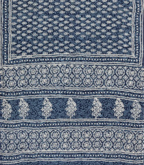 Steel Blue Woven Jaipur Cotton Saree With Printed Floral Motifs-JC1423