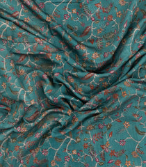 Cyan Printed Chanderi Cotton Saree With Zari Border-BL5477