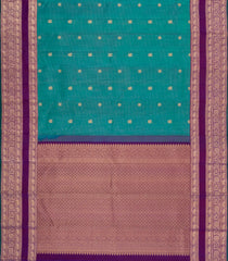 Cyan Handloom Kanchipuram Silk Saree With Buttas & Stripes-KA15088