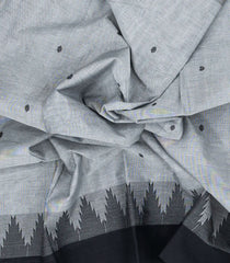 Grey Woven Chettinad Cotton Saree With Buttas & Contrast Border-CN1801
