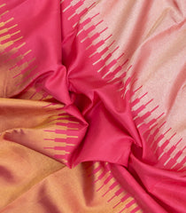 Peach Handloom Korvai Kanchipuram Silk Saree With Temple Border-KA15378