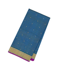 Blue Handloom Vairaoosi Kanchipuram 9 Yards Silk Saree With Stripes & Buttas-KA13388