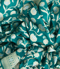 Green Handloom Organza Satin Soft Silk Saree With Floral Motifs-SO4089