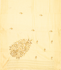 Cream Woven Blended Dupion Saree With Embroidered Floral Motifs-BL3840