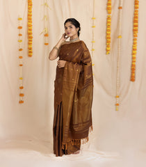 Oil Mustard Handloom Soft Silk Saree With Temple & Buttas in Border-KA13980
