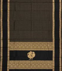 Black Handloom Kanchipuram Silk Saree With Zari Checks-KA14313