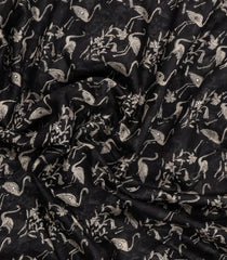 Black Printed Chanderi Cotton Saree With Bird Motifs & Sequin Work-CC1429