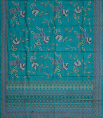 Cyan Woven Tussar Silk Saree With Printed & Embroidered Motifs-TU3815