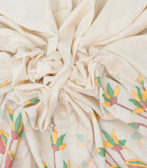 White Handloom Tussar Silk Saree With Meena Floral Motifs-TU2914