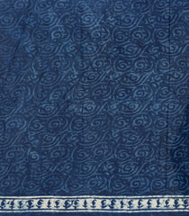 Indigo Woven Jaipur Cotton Saree With Printed Floral Vine Motifs-JC1421