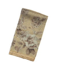 Taupe Woven Organza Saree With Floral Print & Embroidery