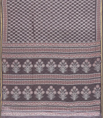 Grey Printed Chanderi Cotton Saree With Floral Motifs-CC1481