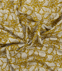Yellow Printed Chanderi Cotton Saree With Floral Motifs-CC1773