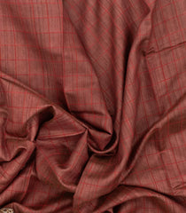 Brown Woven Tussar Silk Saree With Checks & Printed Floral Motifs-TU3083