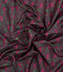 Dark Green Printed Silk Saree With Vanasingaram Motifs & Contrast Border-PS0811