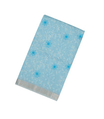 Turquoise Woven Linen Saree With Embroidered Floral Motifs-LI0633