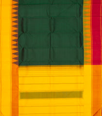 Bottle Green Handloom Korvai Kanchipuram Silk Saree With Ganga Jamuna Border-KA13223