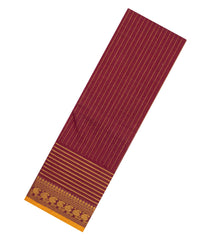 Crimson Woven Chettinad Cotton Saree With Stripes & Zari Border-CN1917