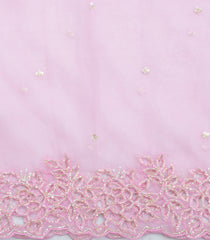 Baby Pink Woven Pure Supernet Saree With Floral Hand Embroidery -EN2102