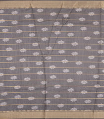 Cream Printed Synthetic Dupion Saree With Zari Stripes & Grey Border-SY0240