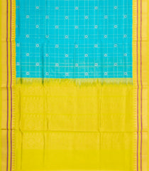 Turquoise Handloom Korvai Silk Cotton Saree With Checks & Contrast Border-SC4513