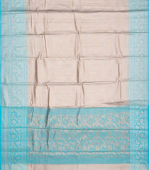 Taupe Woven Synthetic Tissue Saree With Floral Motifs & Turquoise Border-BL4345
