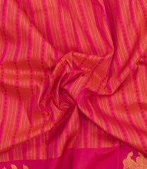 Hot Pink Handloom Kanchipuram Silk Saree With Stripes & Buttas-KA15722