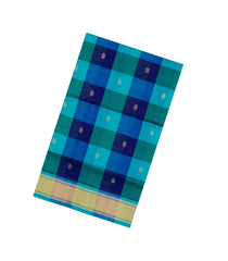 Cyan & Blue Handloom Silk Cotton Saree With Checks & Contrast Border-SC4459