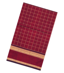 Crimson Handloom Silk Cotton Saree With Zari Checks-SC4369