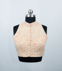 Light Peach Printed High Neck Ready Made Sleeveless Blouse With Collar Type-RB5184