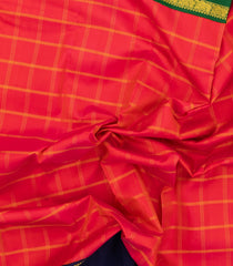 Red Handloom Korvai Kanchipuram Silk Saree With Checks & Ganga Jamuna Border-KA13896
