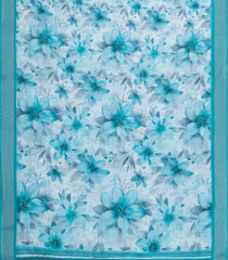 Turquoise Printed Synthetic Linen Saree With Floral Motifs-SY0198