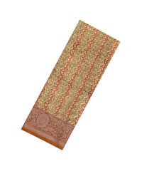 Rust Printed Chanderi Cotton Saree With Zari Border-CC1547