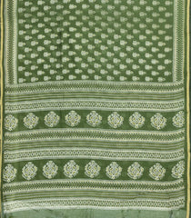 Leafy Green Printed Chanderi Cotton Saree With Floral Motifs-CC1477