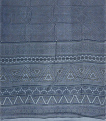 Grey Printed Silk Saree With Chevron Motifs-PS0699