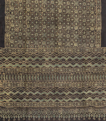 Black Woven Pure Silk Saree With Ajrakh Print-TU3209