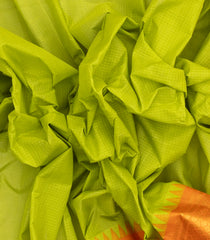 Neon Green Handloom Gadwal Cotton Saree With Checks & Contrast Border-GA0254