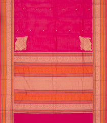 Hot Pink Handloom Kanchi Cotton Saree With Corner Buttas-KC1506