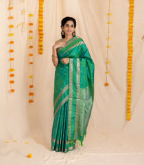 Aquamarine Handloom Soft Silk Saree With Floral Buttas-KA13983